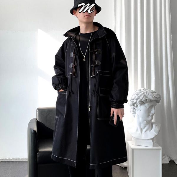 men's trench coats solid color oversized long jacket big pocket hooded male clothing horn buckle windbreaker, Tan;black
men's trench coats solid color oversized long jacket big pocket hooded male clothing horn buckle windbreaker, Tan;black