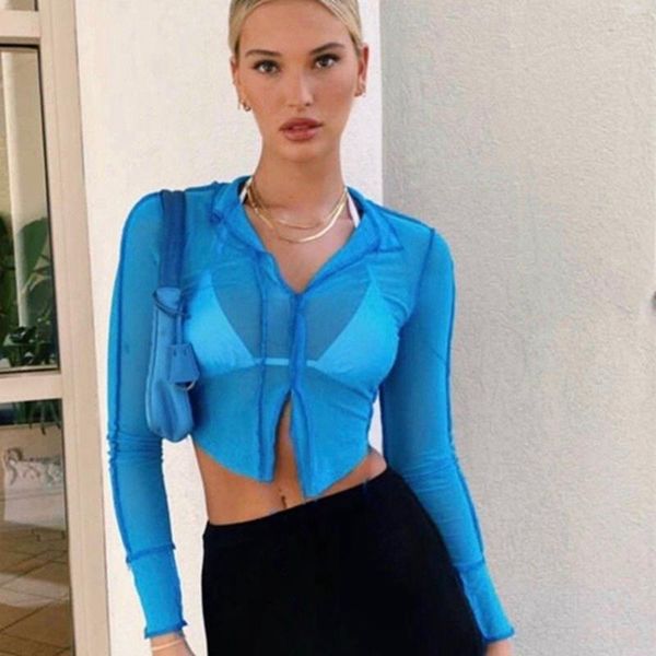 women's t-shirt perspective shirt solid color lapel long-sleeved 2021 summer casual high street all-match fashion s//l, White
women's t-shirt perspective shirt solid color lapel long-sleeved 2021 summer casual high street all-match fashion s//l, White
