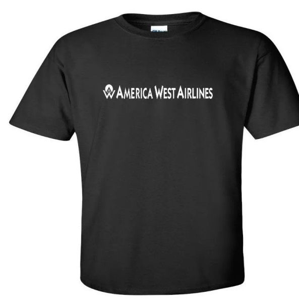america west airlines white logo us aviation black cotton t-shirt, White;black