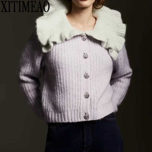 za women fashion with rhinestone buttons ruffles knitted cardigan sweater vintage long sleeve loose female outerwear chic 210602, White
za women fashion with rhinestone buttons ruffles knitted cardigan sweater vintage long sleeve loose female outerwear chic 210602, White