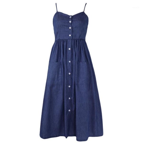 womens vintage button pocket denim knee dress loose casual strappy u50c dresses, Black;gray
womens vintage button pocket denim knee dress loose casual strappy u50c dresses, Black;gray