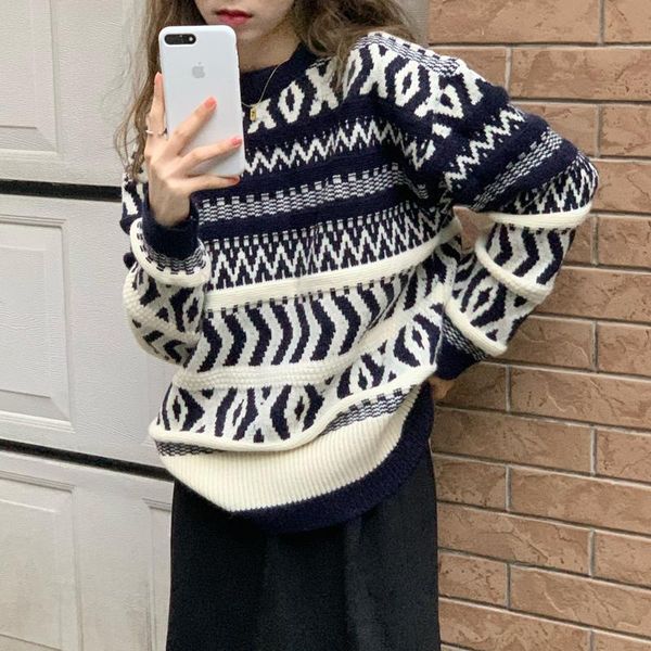 women's sweaters korean vintage sweater women autumn winter o neck long sleeve pullover contrast color knitted pull femme, White;black
women's sweaters korean vintage sweater women autumn winter o neck long sleeve pullover contrast color knitted pull femme, White;black