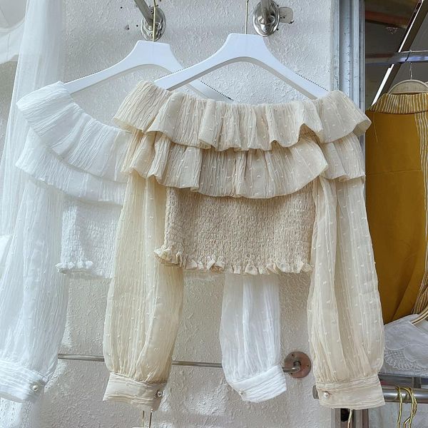 women's blouses & shirts korean style sweet off shoulder ruffled shirt women elastic pleated short chiffon lady lantern sleeve corset b, White
women's blouses & shirts korean style sweet off shoulder ruffled shirt women elastic pleated short chiffon lady lantern sleeve corset b, White