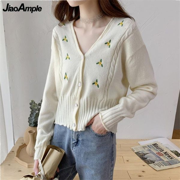 women's knits & tees 2021 lady spring autumn short coats sweet embroidery floral knitted cardigan v-neck full sleeve streetwear female, White
women's knits & tees 2021 lady spring autumn short coats sweet embroidery floral knitted cardigan v-neck full sleeve streetwear female, White