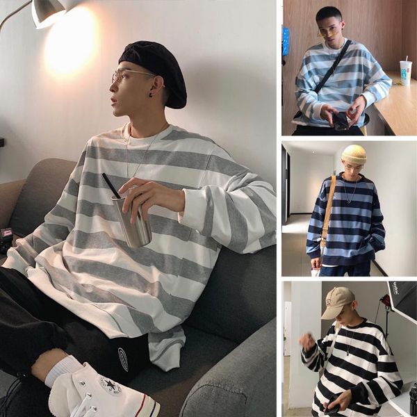 spring striped men's sweater tide brand loose round neck pullover japanese casual shirt hoodies & sweatshirts, Black
spring striped men's sweater tide brand loose round neck pullover japanese casual shirt hoodies & sweatshirts, Black