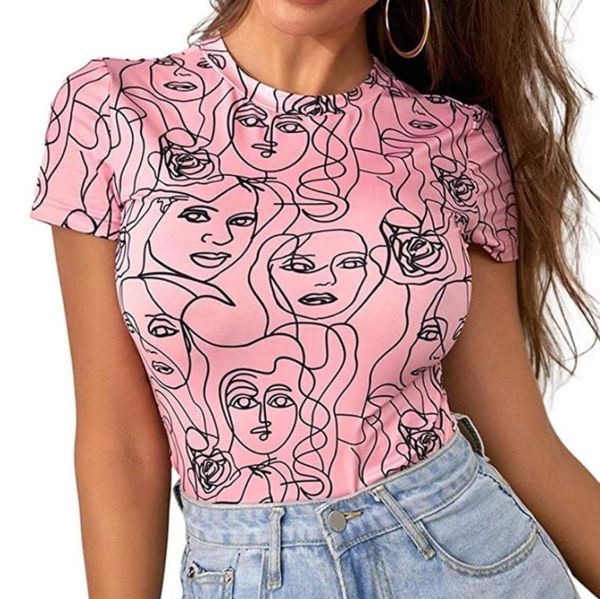 women summer casual t-shirt adults slim figure print short sleeve round neck pullover women's, White
women summer casual t-shirt adults slim figure print short sleeve round neck pullover women's, White