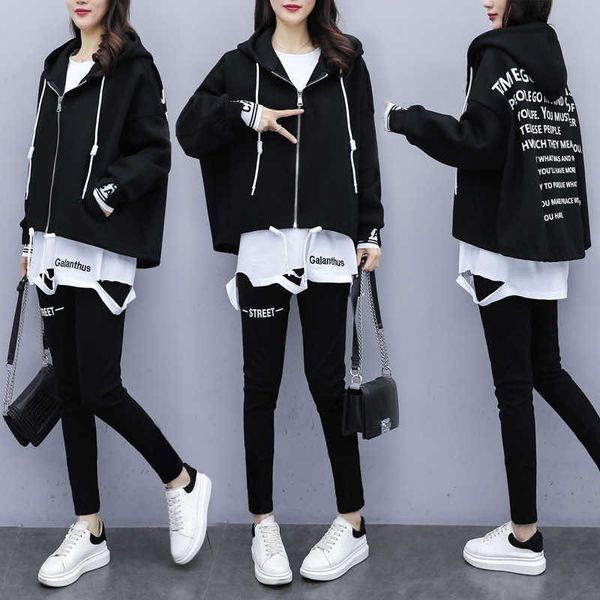 handsome sports suit large women's clothing autumn brand loose and thin cardigan sweater running leisure fashion three piece set, Black;brown
handsome sports suit large women's clothing autumn brand loose and thin cardigan sweater running leisure fashion three piece set, Black;brown