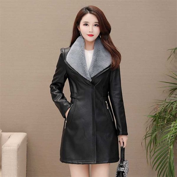 autumn winter women pu leather jacket mid-long thickening black faux fur-neck warm coat motorcycle outwear overcoat 211215
autumn winter women pu leather jacket mid-long thickening black faux fur-neck warm coat motorcycle outwear overcoat 211215