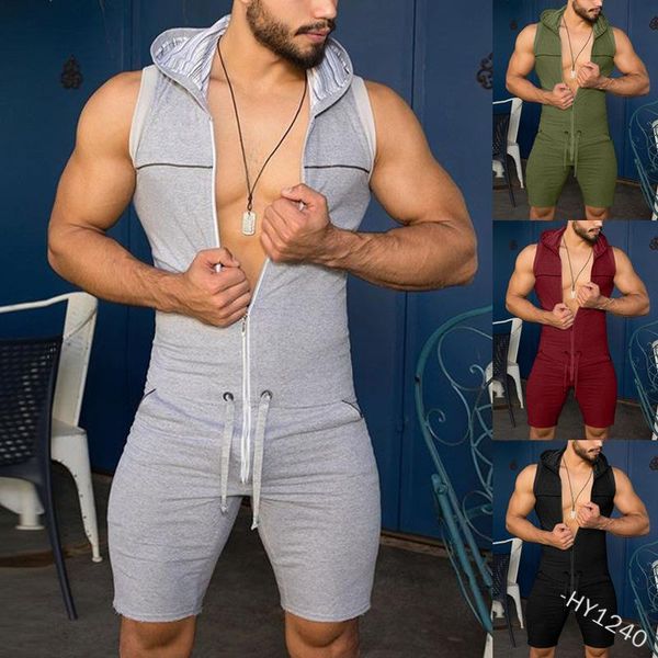 jogging clothing men jumpsuit solid color sports sleeveless zipper hooded slim pocket middle waist v-neck summer casual, Black;red
jogging clothing men jumpsuit solid color sports sleeveless zipper hooded slim pocket middle waist v-neck summer casual, Black;red