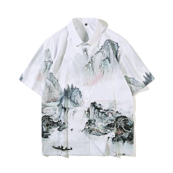 men casual landscape painting beach shirts lapel short sleeve button loose streetwear hawaiian for camisas hombre men's, White;black
men casual landscape painting beach shirts lapel short sleeve button loose streetwear hawaiian for camisas hombre men's, White;black