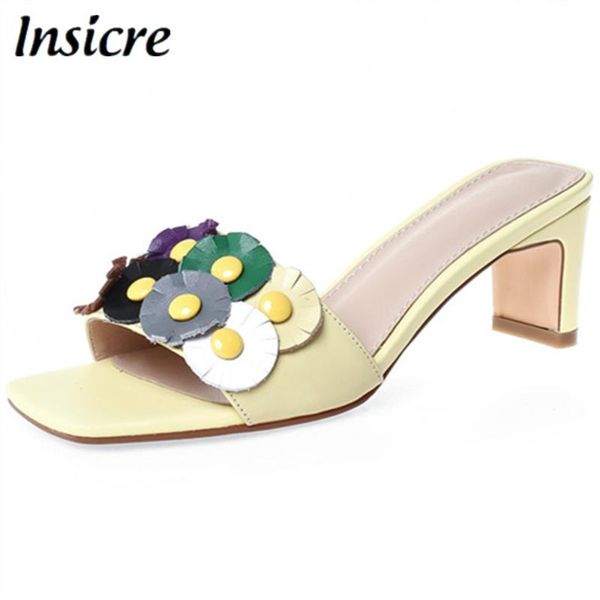 slippers insicre cow leather high heels 6 cm women sandals flower square toe girls slipper outside summer thick heel real slides, Black
slippers insicre cow leather high heels 6 cm women sandals flower square toe girls slipper outside summer thick heel real slides, Black