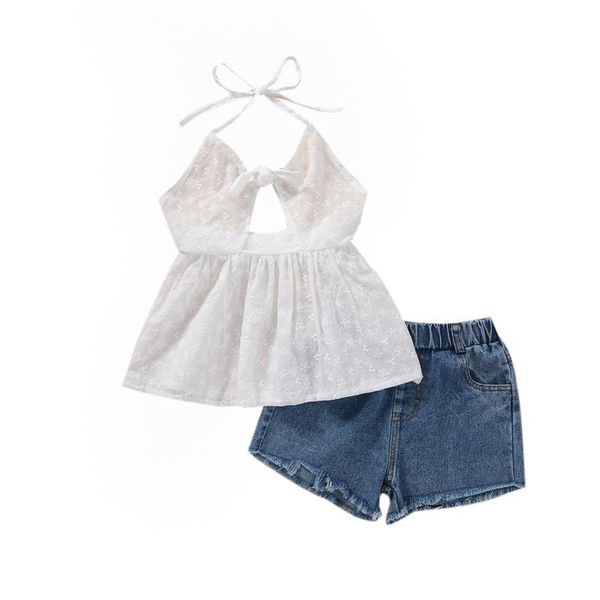 clothing sets 2021 1-6y casual kid girl cool hollow bow halter camisole ripped denim elastic waist shorts summer outfits 2pcs, White
clothing sets 2021 1-6y casual kid girl cool hollow bow halter camisole ripped denim elastic waist shorts summer outfits 2pcs, White