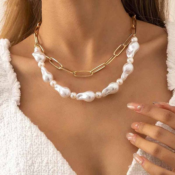 multilayer irregular big baroque pearl clavicle chain choker necklace women collier femme vintage cuban link necklaces friend jewelry, Golden;silver
multilayer irregular big baroque pearl clavicle chain choker necklace women collier femme vintage cuban link necklaces friend jewelry, Golden;silver