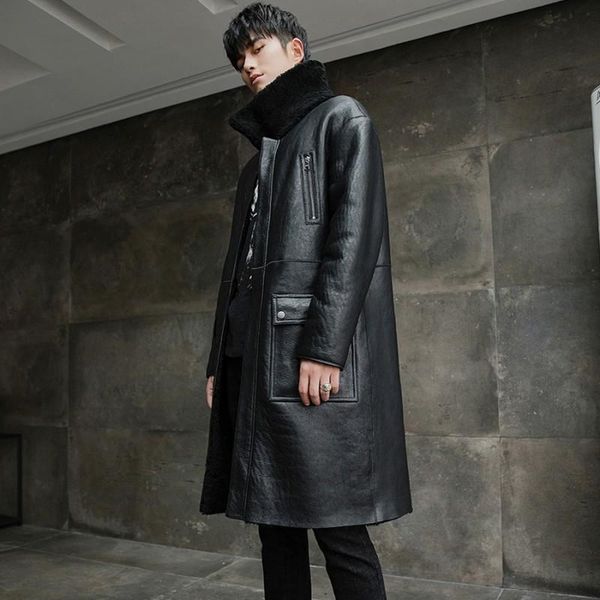 men shearling winter overcoat luxury reversible genuine leather natural fur coat high street warm moto biker outerwear m- men's & fau, Black
men shearling winter overcoat luxury reversible genuine leather natural fur coat high street warm moto biker outerwear m- men's & fau, Black