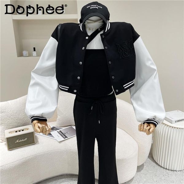 casual baseball uniform coat for women 2021 spring summer sports style colorblock leather short bomber jacket hip hop women's jackets, Black;brown
casual baseball uniform coat for women 2021 spring summer sports style colorblock leather short bomber jacket hip hop women's jackets, Black;brown