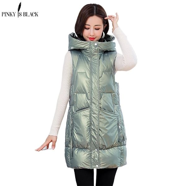 pinkyisblack solid hooded long vest women winter waistcoat fashion shiny coat elegant glossy jacket female 211020, Black;white
pinkyisblack solid hooded long vest women winter waistcoat fashion shiny coat elegant glossy jacket female 211020, Black;white