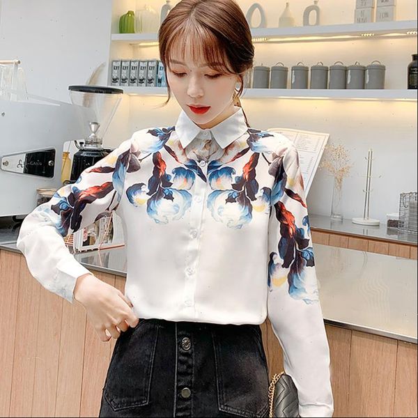 spring silk slim fashion women shirt flower printing long sleeve turn down collar blusas mujer, White
spring silk slim fashion women shirt flower printing long sleeve turn down collar blusas mujer, White