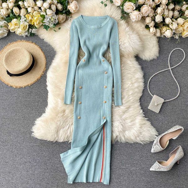 autumn bottom retro slim bodycon black o neck long sleeve split double breasted knitting dress grey sweaters wild vestido 210610, Black;gray
autumn bottom retro slim bodycon black o neck long sleeve split double breasted knitting dress grey sweaters wild vestido 210610, Black;gray