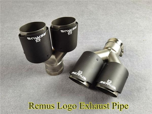 pair remus double matte carbon + 304 stainless steel exhaust pipe tips for universal car muffler tail pipes motorcycle system