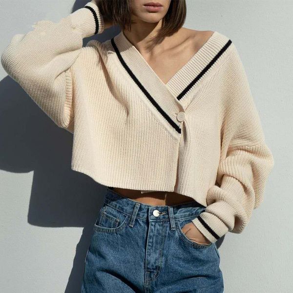 women knitted cardigans sweater long sleeve loose short coat casual button thick v neck solid female crop, White;black
women knitted cardigans sweater long sleeve loose short coat casual button thick v neck solid female crop, White;black