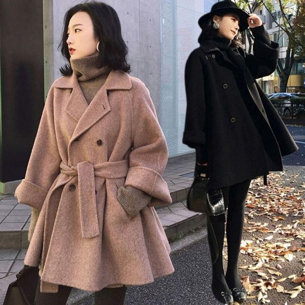 women's wool & blends thick woolen coat outerwear 2021 autumn and winter mid-length lady clothing, Black
women's wool & blends thick woolen coat outerwear 2021 autumn and winter mid-length lady clothing, Black
