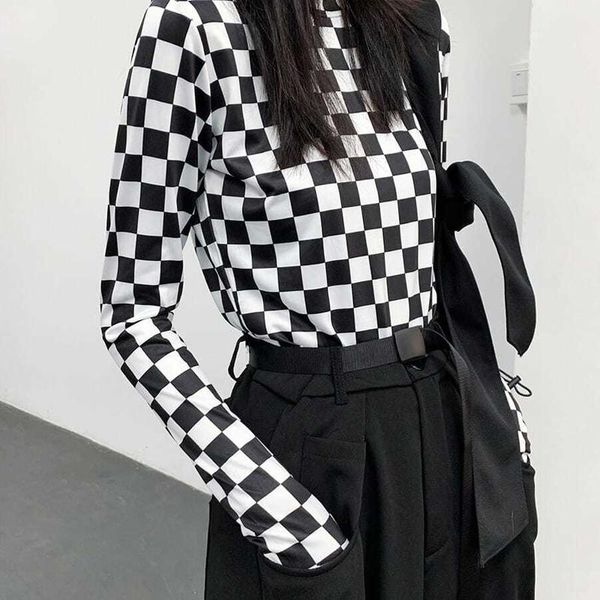 women's t-shirt autumn women half high collar checkerboard full sleeve tshirt harajuku streetwear shirt fashion female bottoming tee, White
women's t-shirt autumn women half high collar checkerboard full sleeve tshirt harajuku streetwear shirt fashion female bottoming tee, White
