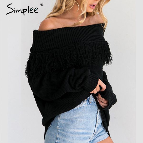 casual off shoulder knitting winter sweater women tassel loose pull knit jumper black tricot pullover female 210414, White;black
casual off shoulder knitting winter sweater women tassel loose pull knit jumper black tricot pullover female 210414, White;black