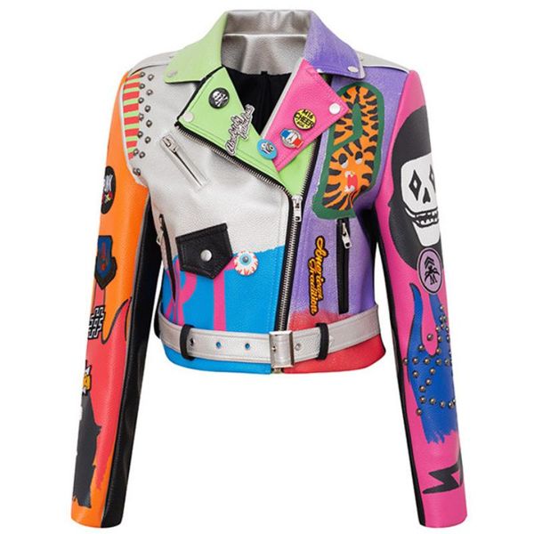 women's jackets discvry women and men rivet beading pu leather jacket hit color streetstyle graffiti outerwear letters printed, Black;brown
women's jackets discvry women and men rivet beading pu leather jacket hit color streetstyle graffiti outerwear letters printed, Black;brown