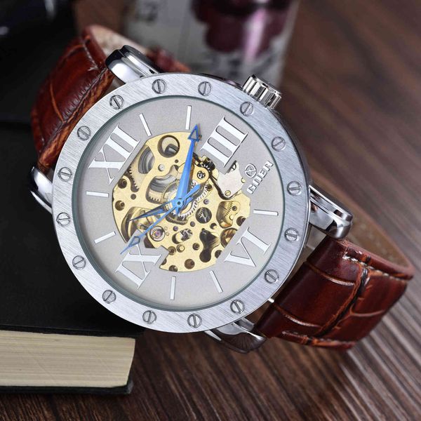 goer gore men's automatic mechanical belt watch design roman hollow skeleton wrist, Slivery;brown
goer gore men's automatic mechanical belt watch design roman hollow skeleton wrist, Slivery;brown