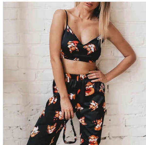 women's simulated silk screen printed flower bra suspender pants pajamas fun and comfortable casual home clothes 211202, Black;white
women's simulated silk screen printed flower bra suspender pants pajamas fun and comfortable casual home clothes 211202, Black;white