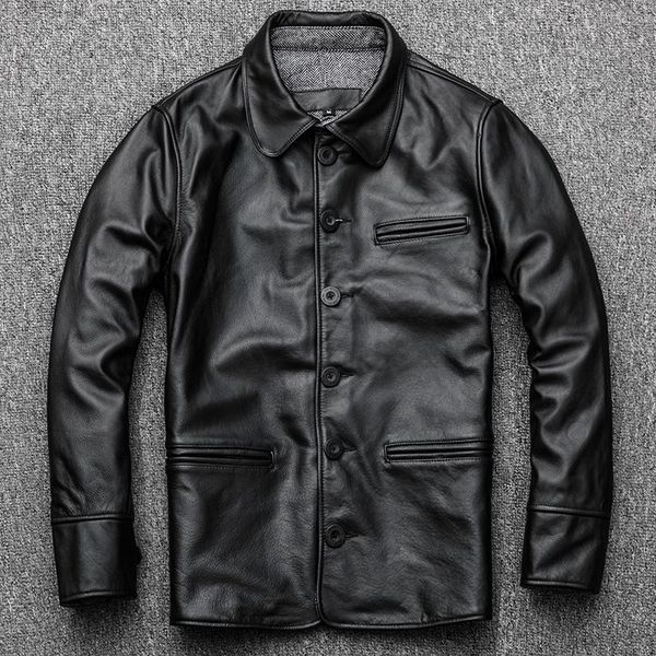 men's leather & faux retro design no zippers man genuine jackets,cow skin button slim clothing, Black
men's leather & faux retro design no zippers man genuine jackets,cow skin button slim clothing, Black