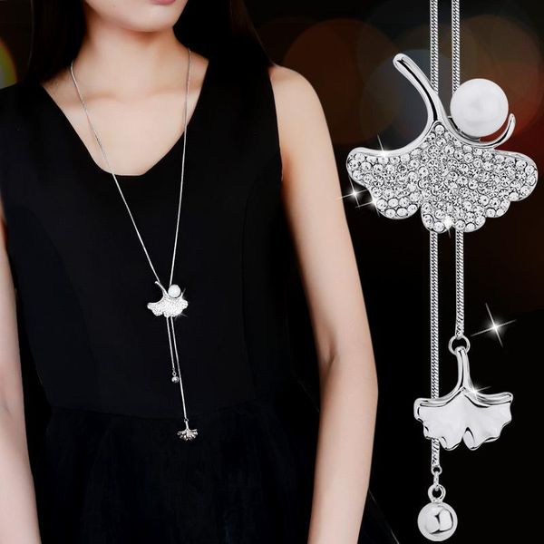 pendant necklaces link 98cm elegant full of rhinestone ginkgo biloba leaf long for women wedding jewelry dress sweater accessories, Silver
pendant necklaces link 98cm elegant full of rhinestone ginkgo biloba leaf long for women wedding jewelry dress sweater accessories, Silver