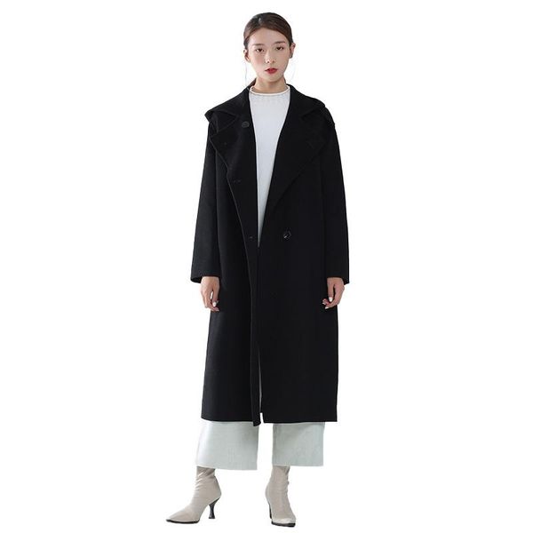 women's wool & blends 2021 spring autumn coat double-sided hooded double breasted 100% cashmere woolen trench outwear s8714, Black
women's wool & blends 2021 spring autumn coat double-sided hooded double breasted 100% cashmere woolen trench outwear s8714, Black