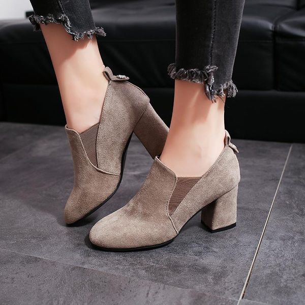 boots women's pumps shoes flock thick heel high heels retro round head suede deep mouth single, Black
boots women's pumps shoes flock thick heel high heels retro round head suede deep mouth single, Black