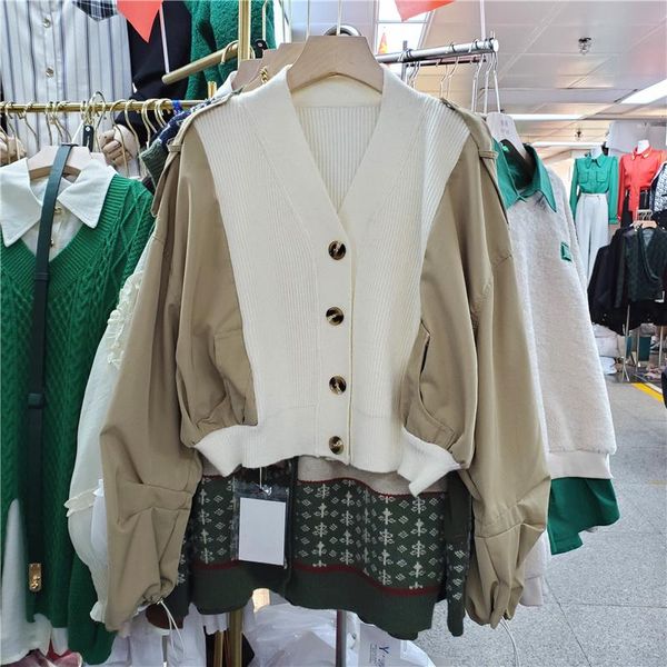 women's jackets seebeautiful contrast color knitted spliced large size jacket coat v-neck long sleeve button fashion 2021 autumn women, Black;brown
women's jackets seebeautiful contrast color knitted spliced large size jacket coat v-neck long sleeve button fashion 2021 autumn women, Black;brown
