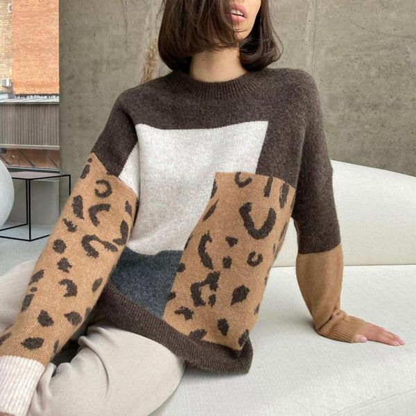 women's sweaters women vintage leopard pullover winter patchwork brown knit jumpers loose style korean slim pull oft knitwear female re, White;black
women's sweaters women vintage leopard pullover winter patchwork brown knit jumpers loose style korean slim pull oft knitwear female re, White;black