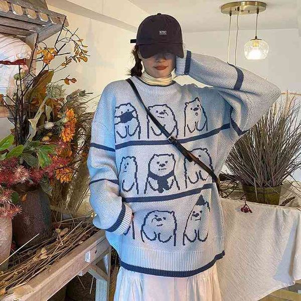 women's sweaters autumn and winter new retro cartoon bear round neck thick sweater female korean version loose wild knit jacket ti, White;black
women's sweaters autumn and winter new retro cartoon bear round neck thick sweater female korean version loose wild knit jacket ti, White;black
