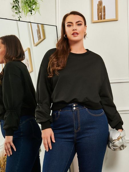 plus ruched detail drop shoulder pullover q7ki#, Black
plus ruched detail drop shoulder pullover q7ki#, Black