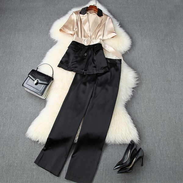 women's two piece pants summer fall short sleeve notched-lapel black contrast color belt blazers + wide leg trousers 2 s set lag04t1112, White
women's two piece pants summer fall short sleeve notched-lapel black contrast color belt blazers + wide leg trousers 2 s set lag04t1112, White
