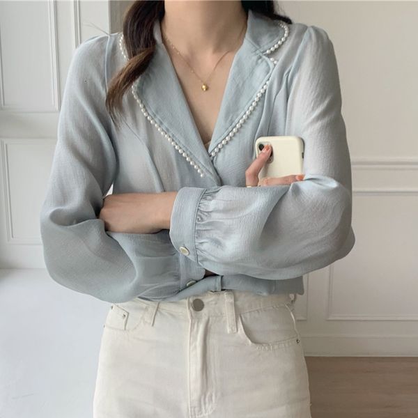 women's blouses & shirts vintage french pearl elegant notched long-sleeved ladies shirt fashion casual all-match gentle solid colo, White
women's blouses & shirts vintage french pearl elegant notched long-sleeved ladies shirt fashion casual all-match gentle solid colo, White