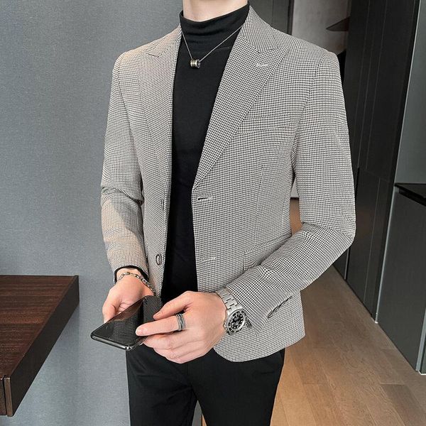 men's suits & blazers classic plaid vintage casual slim fit suit jacket social wedding business dress coat blazer masculino men clothin, White;black
men's suits & blazers classic plaid vintage casual slim fit suit jacket social wedding business dress coat blazer masculino men clothin, White;black