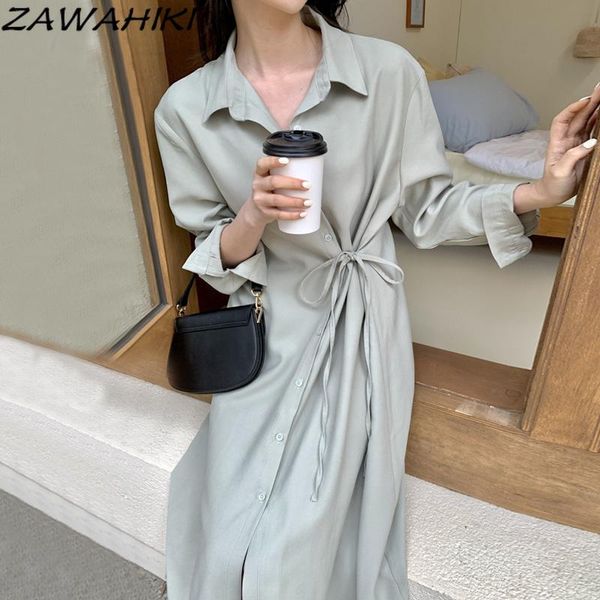 casual dresses zawahiki solid slim turn down collar femme robe side drawstring stright single-breasted high waist loose long sleeve dress wo, Black;gray
casual dresses zawahiki solid slim turn down collar femme robe side drawstring stright single-breasted high waist loose long sleeve dress wo, Black;gray