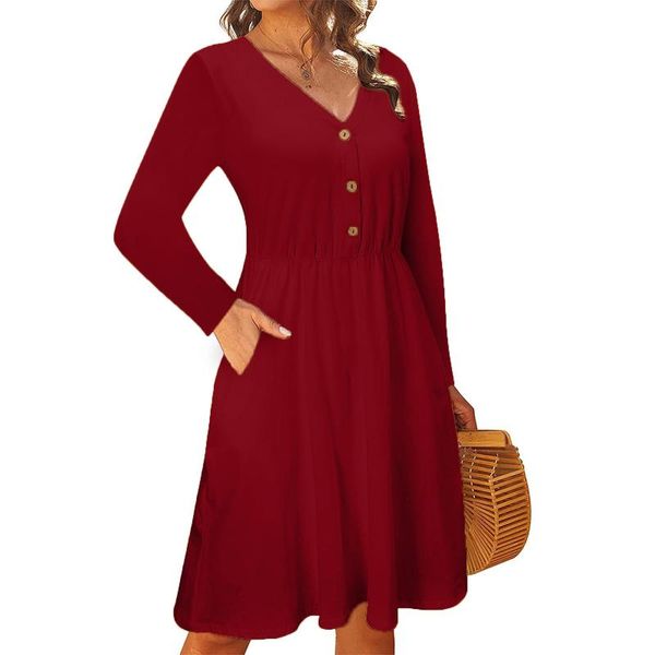 casual dresses autumn dress fashionable women's v-neck temperament solid color long-sleeved button with pocket vestido femme, Black;gray
casual dresses autumn dress fashionable women's v-neck temperament solid color long-sleeved button with pocket vestido femme, Black;gray