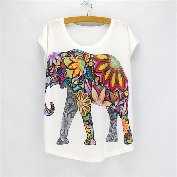 fashion flower elephant printed womens t shirts summer tees novelty design casual for girls, White
fashion flower elephant printed womens t shirts summer tees novelty design casual for girls, White