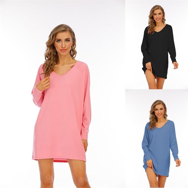 spring summer women's dress with short solid color long sleeve v-neck casual loose pullover mini female 210517, Black;gray
spring summer women's dress with short solid color long sleeve v-neck casual loose pullover mini female 210517, Black;gray