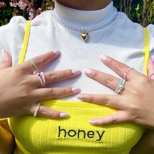 chokers punk hip hop necklace temperament imitation pearl necklaces for women geometric love pendant clavicle chains jewelry, Golden;silver