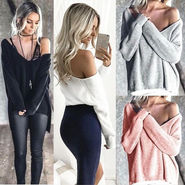 autumn winter womens sweater v neck long sleeve pullover off shoulder split knitted women black pullovers casual female, White;black
autumn winter womens sweater v neck long sleeve pullover off shoulder split knitted women black pullovers casual female, White;black