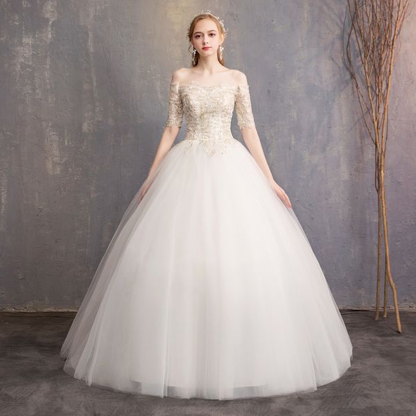 bridal light wedding dress 2022 new one-shoulder champagne lace mid-sleeve large size thin strap, White
bridal light wedding dress 2022 new one-shoulder champagne lace mid-sleeve large size thin strap, White