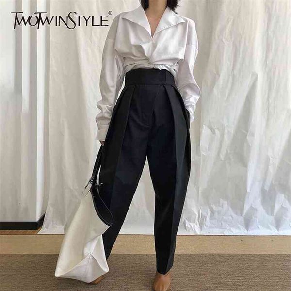 ruched women's trousers elastic high waist pocket loose harem long pants female autumn streetwear fashion 210521, Black;white
ruched women's trousers elastic high waist pocket loose harem long pants female autumn streetwear fashion 210521, Black;white