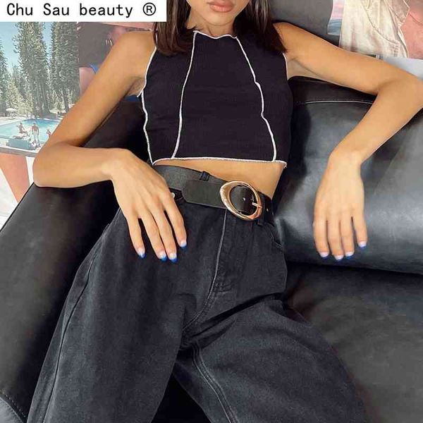 summer women's cool black white line contrast color stitching sports tank short vest female fashion casual 210508
summer women's cool black white line contrast color stitching sports tank short vest female fashion casual 210508
